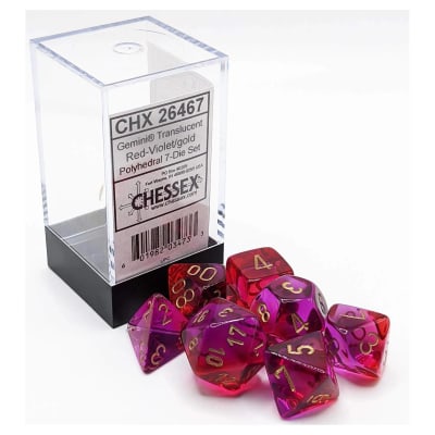 Set 7 Dados Chessex Mini Gemini Purple-Red/Gold1