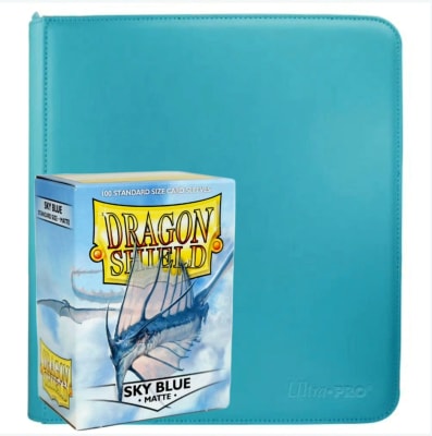 Carpeta Ultra Pro Zippered Light Blue + Protector Dragon Shield Standard Matte Sky Blue