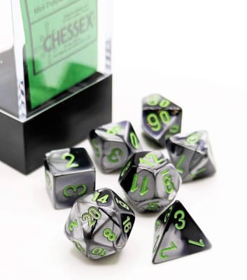 Set 7 Dados Chessex Mini Gemini Black-Grey/Green1