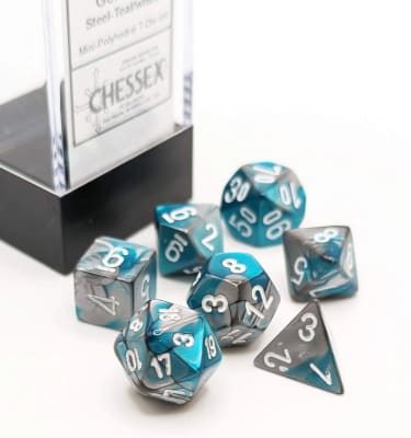 Set 7 Dados Chessex Mini Gemini Steel-Teal/White1
