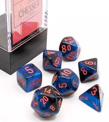 Set 7 Dados Chessex Mini Gemini Black-Starlight/Red1