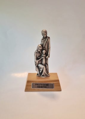 ESTATUILLA SAGRADA FAMILIA CON BASE DE MADERA