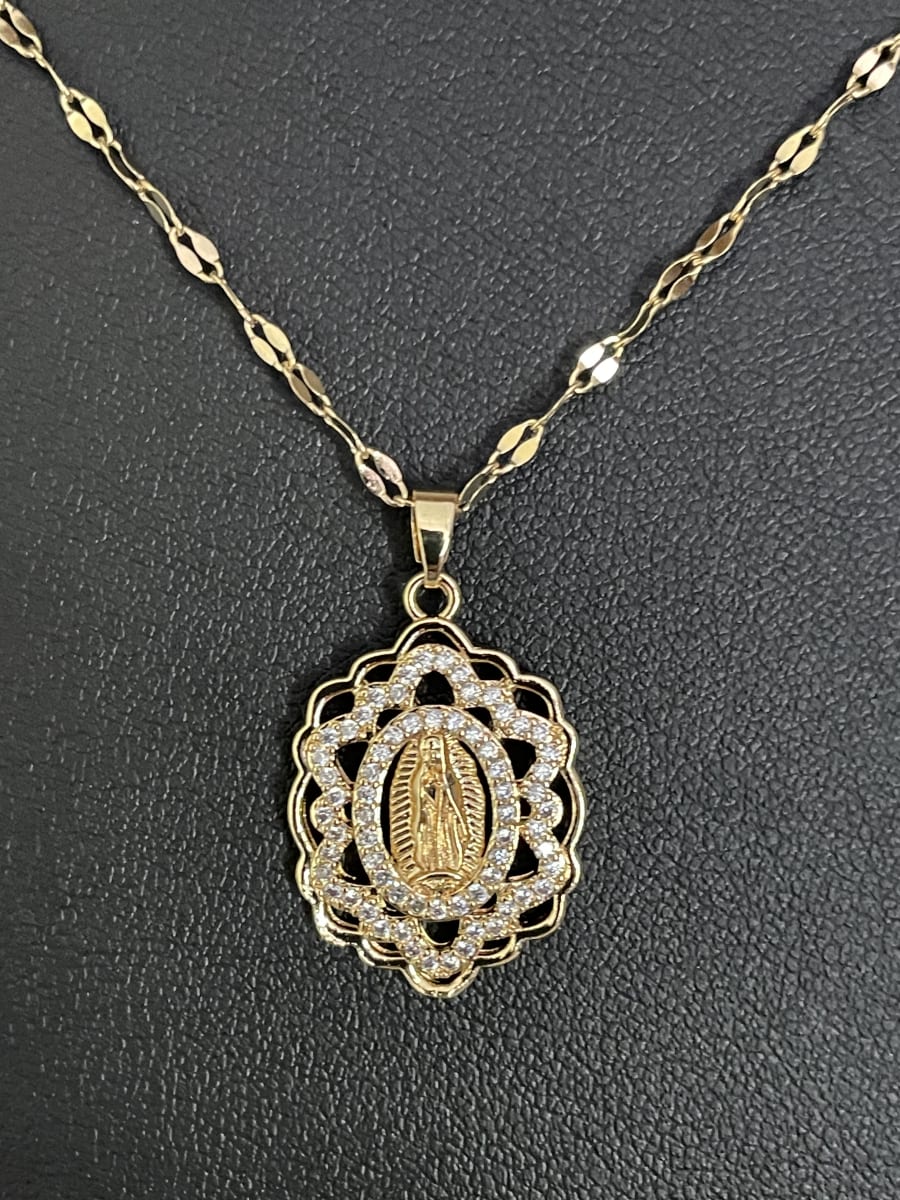 COLLAR DE ACERO BAÑADO EN ORO CADENA Y VIRGEN CON CIRCONES1