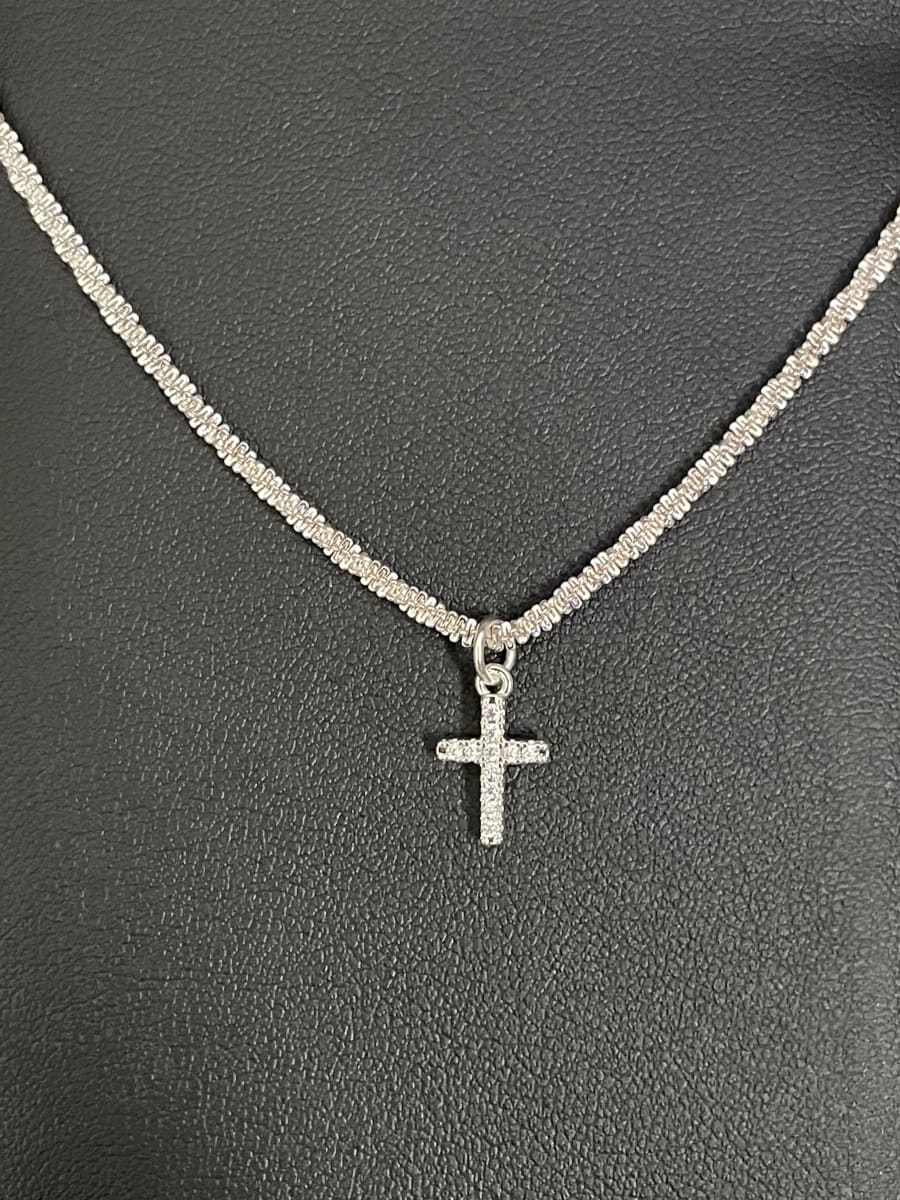 COLLAR BRILLANTE DE CADENA Y CRUZ CON CIRCONES1