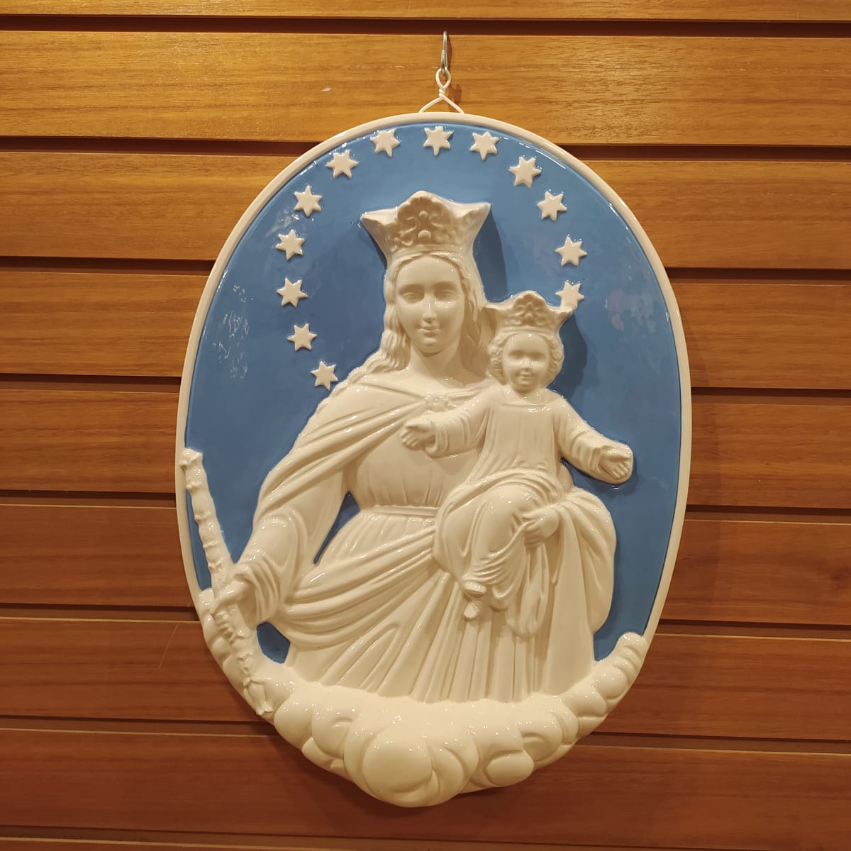 VIRGEN CON NIÑO CELESTE BLANCO OVALO 42 CM1