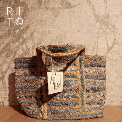 HANDMADE, BOLSO YUTE CRUDO CON ALGODÓN HANDMADE, BOLSO YUTE CRUDO CON ALGODÓN