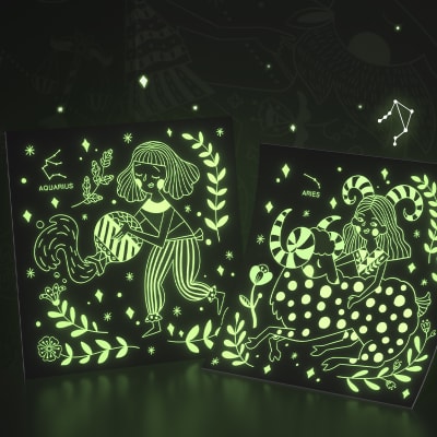 SCRATCH ART CARD, BRILLA EN LA OSCURIDAD, CONSTELACIONES