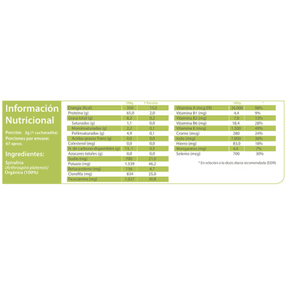 Spirulina Nature 200 Gr. Polvo 100% Organico Spirulina Nature 200 Gr. Polvo 100% Organico