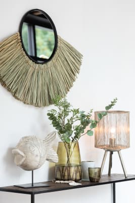 Espejo Ratan hojas Cristal/Ratan