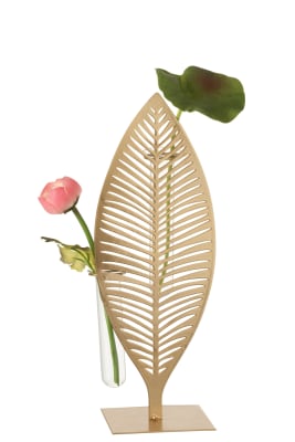 FLORERO 1 TUBO 1 PLUMA METAL/CRISTAL ORO LARGE