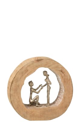 FIGURA PAREJA PROPUESTA DE MATRIMONIO MANGO MADERA/ALUMINIO NATURAL/BLANCO