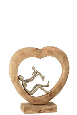 FIGURA MADRE CON NINO CORAZON MANGO MADERA/ALUMINIO NATURAL/BLANCO