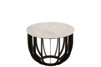 MESA AUXILIAR REDONDO MARMOL/HIERRO BLANCO/NEGRO