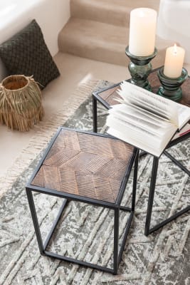 Set De 2 Mesas Auxiliares Hierro/Mango Madera Negro/Marron