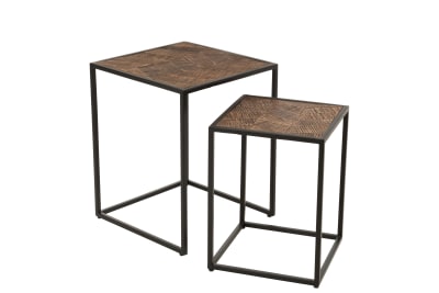 Set De 2 Mesas Auxiliares Hierro/Mango Madera Negro/Marron