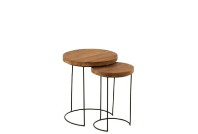 SET DE 2 MESA AUXILIARES REDONDO TECA MADERA NATURAL