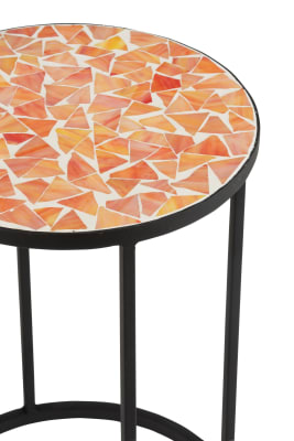 et De 2 Mesas Auxiliares Esquirla Mosaico Metal/Vidrio Negro/Naranja