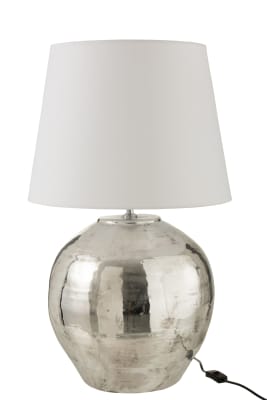 LAMPARA + PANTALLA ARYA METAL/TEJIDO PLATEADO/BLANCO