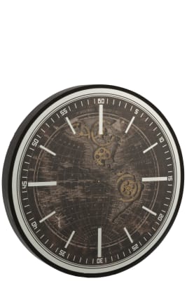 RELOJ MAPAMUNDO MDF ANTIGUO ORO/NEGRO LARGE