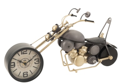 RELOJ MOTOCICLETA METAL ANTIGUO GRIS/ORO