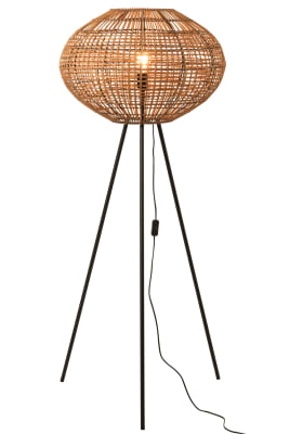 LAMPARA TRIPODE RATAN/METAL MARRON/NEGRO LARGE