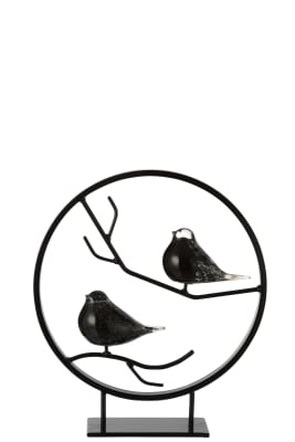 CIRCULO + 2 PAJAROS + PIE CRISTAL/METAL NEGRO