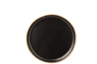 BANDEJA REDONDA DECORATIVA METAL/RATAN NEGRO SMALL