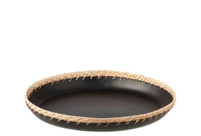 BANDEJA REDONDA DECORATIVA METAL/RATAN NEGRO SMALL