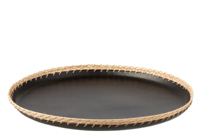 BANDEJA REDONDA DECORATIVA METAL/RATAN NEGRO LARGE