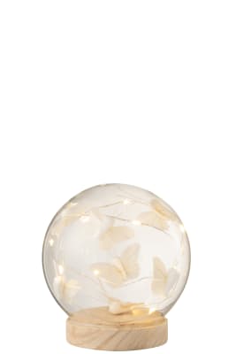 CAMPANA BOLA LED MARIPOSAS CRISTAL/MADERA BLANCO/NATURAL MEDIUM