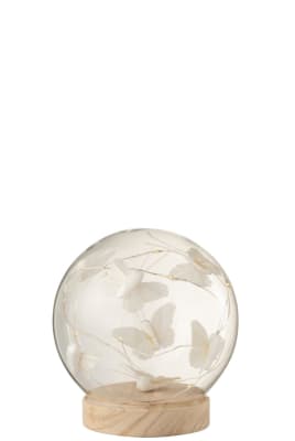 CAMPANA BOLA LED MARIPOSAS CRISTAL/MADERA BLANCO/NATURAL MEDIUM