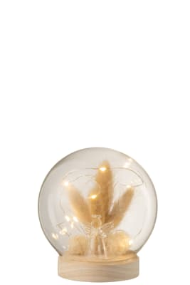 CAMPANA BOLA LED ANGEL CRISTAL/MADERA NATURAL MEDIUM