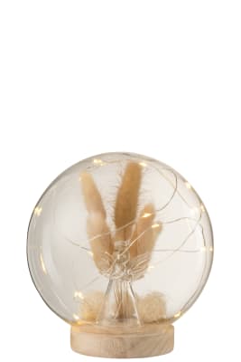 CAMPANA BOLA LED ANGEL CRISTAL/MADERA NATURAL LARGE