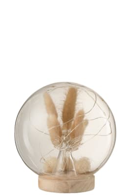CAMPANA BOLA LED ANGEL CRISTAL/MADERA NATURAL LARGE