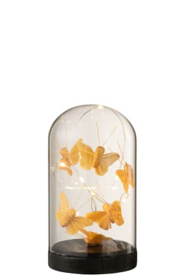Campana Alta Led Mariposas Cristal/Madera Oro/Negro Small