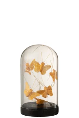 Campana Alta Led Mariposas Cristal/Madera Oro/Negro Small