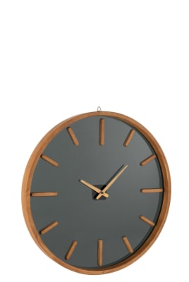 RELOJ MURAL REDONDO MADERA/CRISTAL MARRON/NEGRO MEDIUM