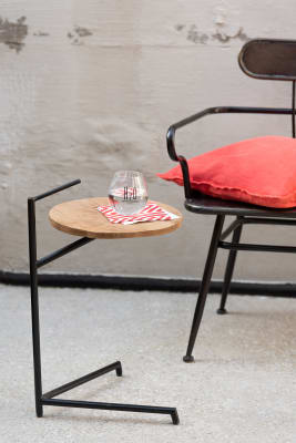 MESA AUXILIAR BISTRO REDONDA MADERA DE MANGO/METAL NATURAL/NEGRO