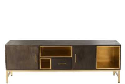 ARMARIO BAJO JANIS 3 PUERTAS MADERA DE MANGO/HIERRO MARRÓN/ORO