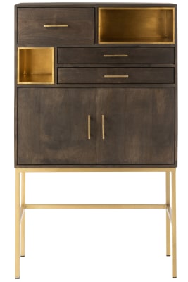 ARMARIO JANIS 3 PUERTAS+2 CAJONES MADERA DE MANGO MADERA/HIERRO MARRÓN/ORO