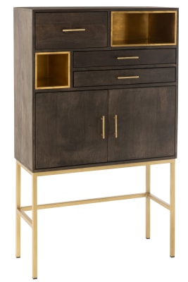 ARMARIO JANIS 3 PUERTAS+2 CAJONES MADERA DE MANGO MADERA/HIERRO MARRÓN/ORO