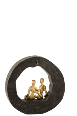 FIGURA PAREJA SENTADO MADERA DE MANGO/ALUMINIO NEGRO/ORO