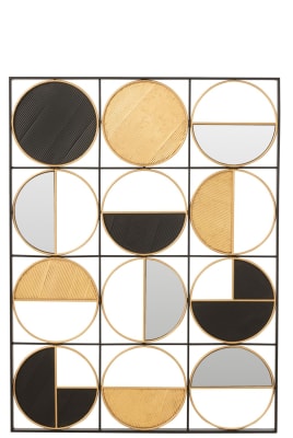 Decoración Mural Rondas Hierro/Cristal Oro/Negro 