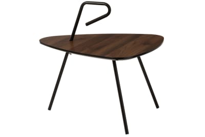 MESA DE SALON PEQUENA REDONDEADA TRIANGULAR MADERA TEA TREE MARRON
