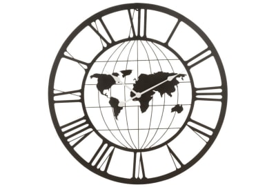 Reloj Números Romanos Mapamundi Metal Gris