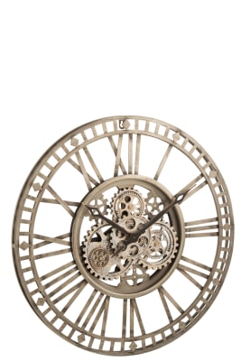 RELOJ CIFRAS ROMANAS ENGRANAJE INTERIOR METAL ANTIGUO GRIS