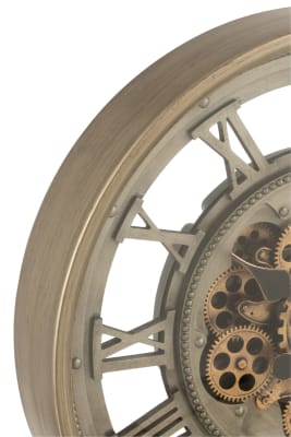RELOJ CIFRAS ROMANAS ENGRANAJE INTERIOR METAL+CRISTAL ANTIGUO ORO/GRIS