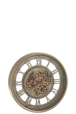 RELOJ CIFRAS ROMANAS ENGRANAJE INTERIOR METAL+CRISTAL ANTIGUO ORO/GRIS