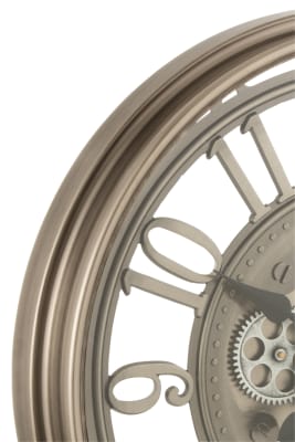 RELOJ CIFRAS ARABIGAS ENGRANAJE INTERIOR METAL+CRISTAL ANTIGUO GRIS