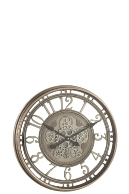 RELOJ CIFRAS ARABIGAS ENGRANAJE INTERIOR METAL+CRISTAL ANTIGUO GRIS